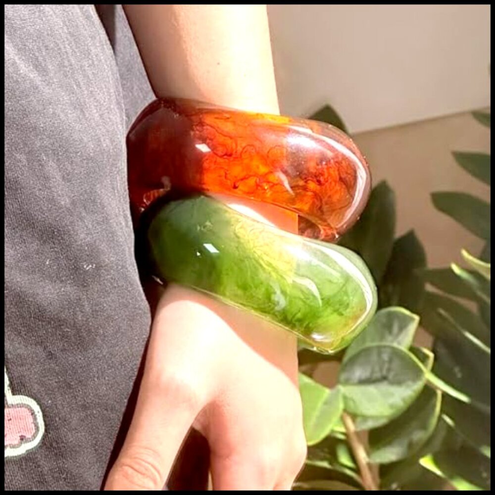 Resin Chunky Bangle Bracelets Stackable Retro Geo… - image 4